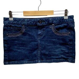 GUESS Jeans Mini Skirt Women's 29 Blue Dark Wash Denim Western Style Beaded Y2K